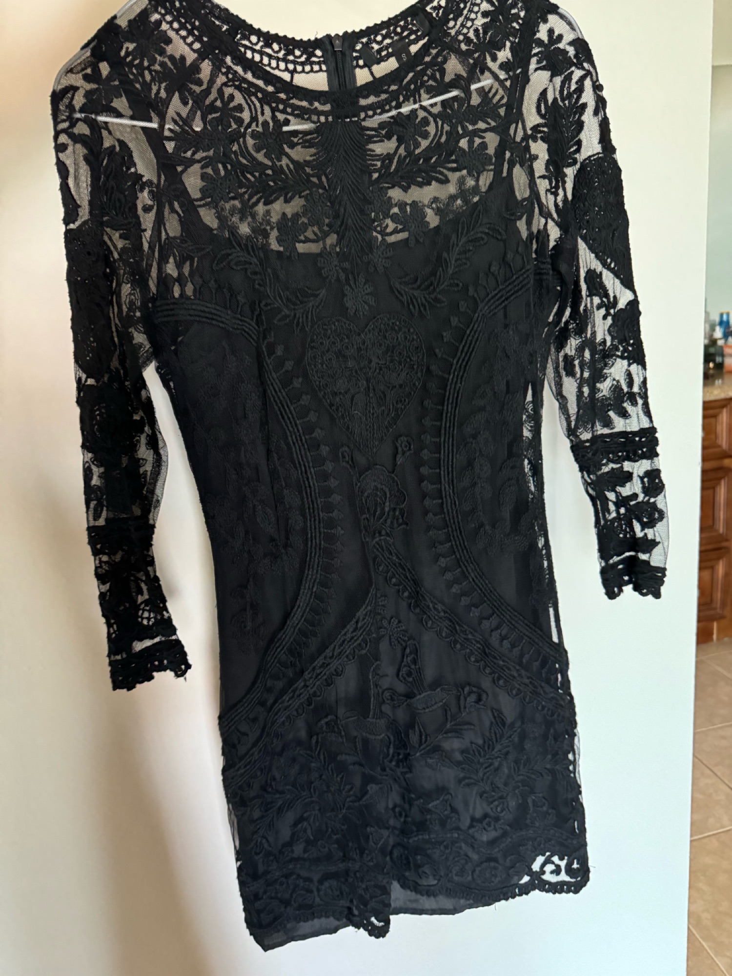 블랙 시스루 미니 드레스 - 1