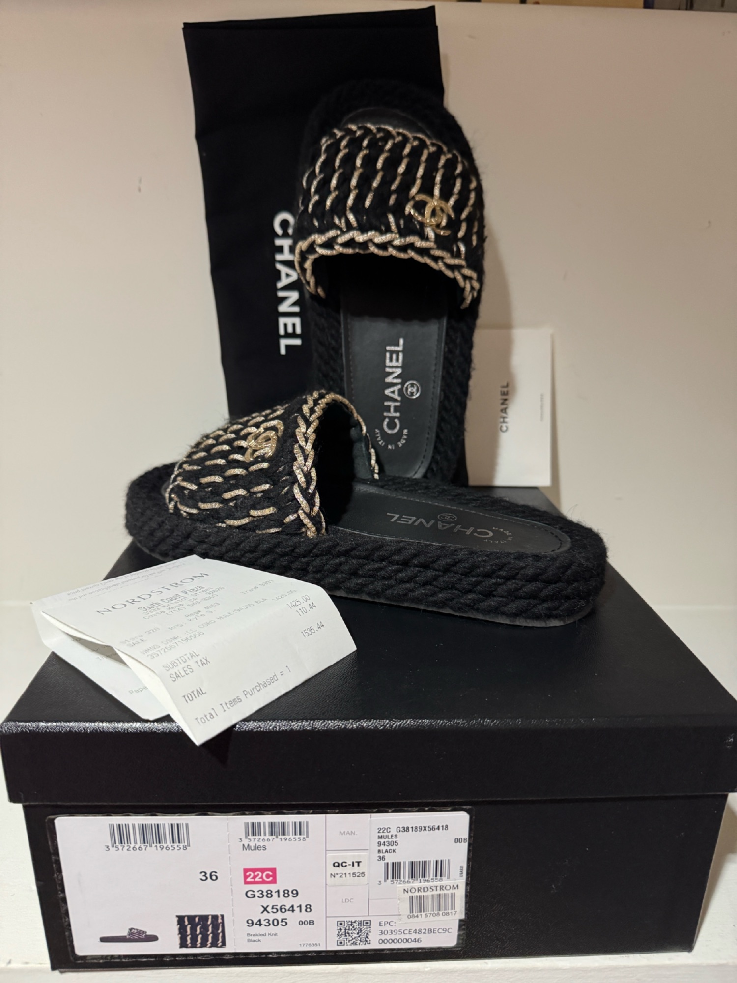 정품)샤넬 트위드 슬라이드 샌달 36 - 1