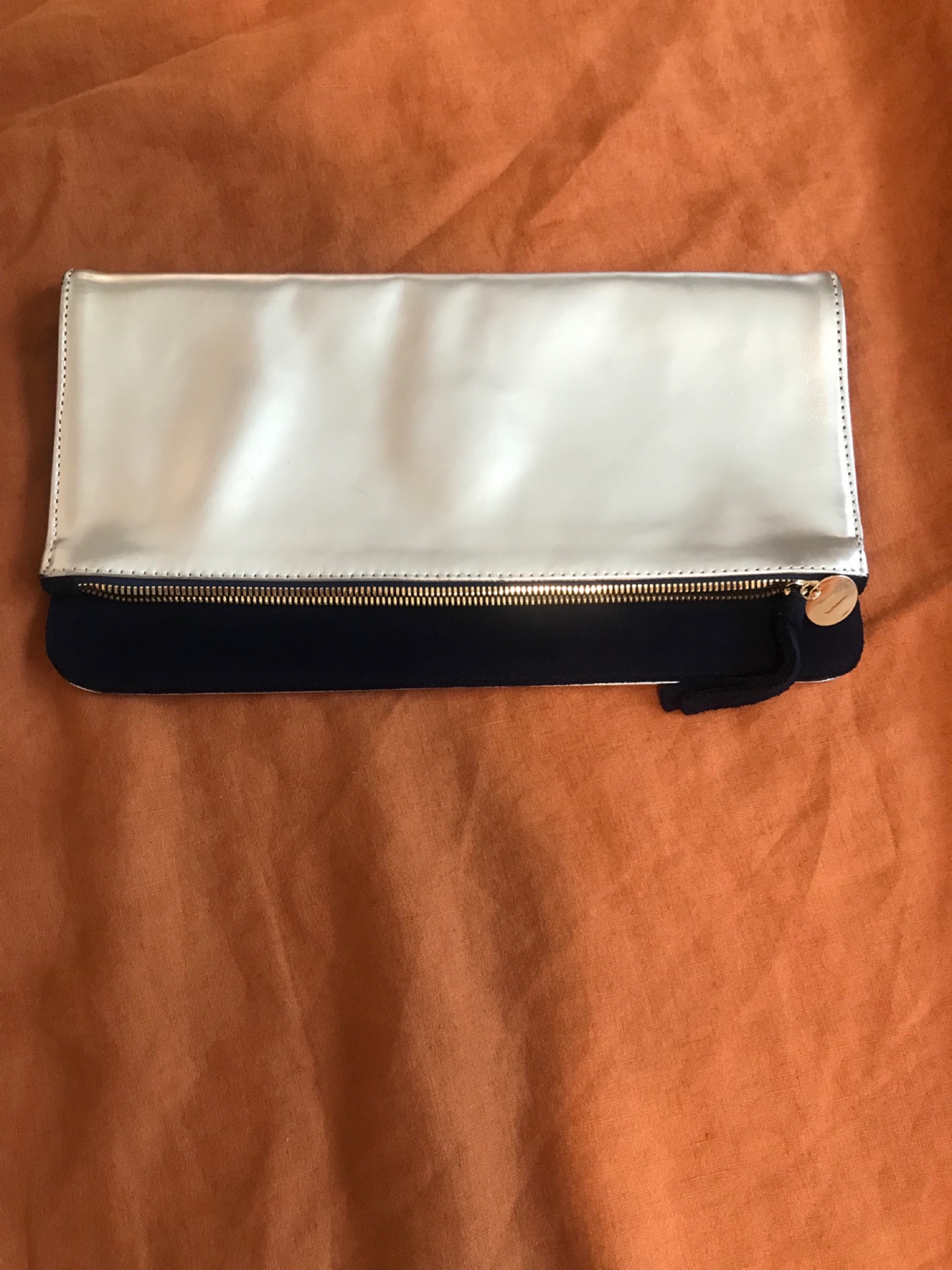 Clare V silver/Navy Suede fold over clutch - 1
