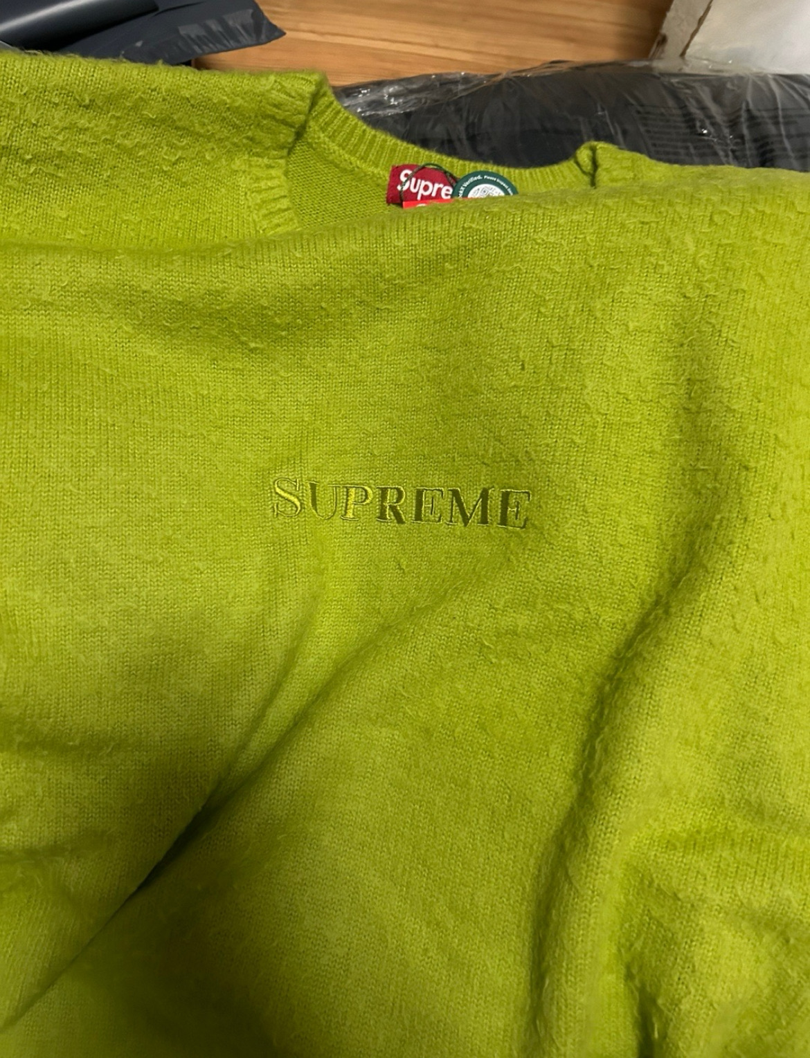 새상품)정품 슈프림 라임 컬러 스웨터 필드스웨터 xl - 1