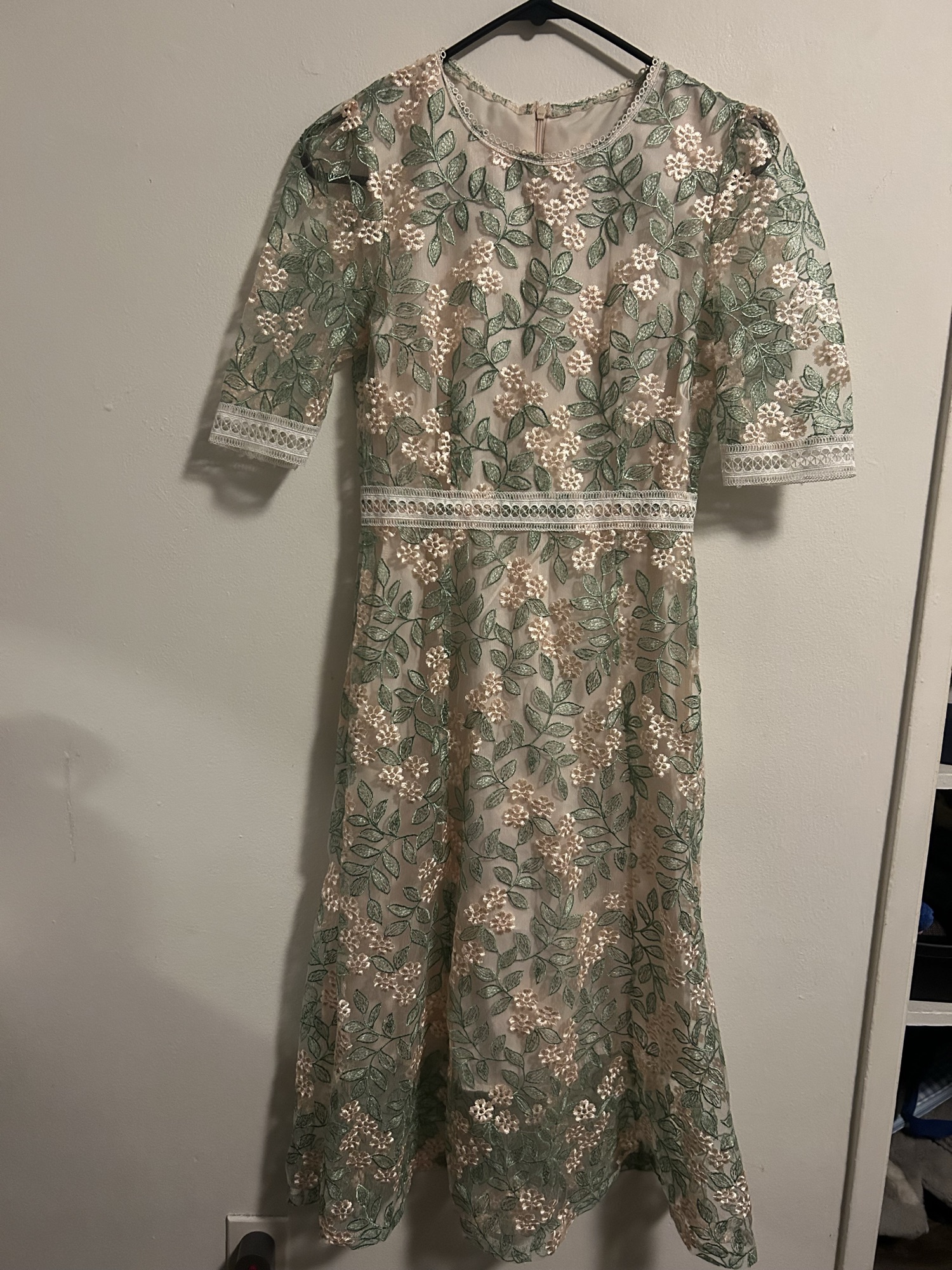 고급 자수 원피스 S 레이스 플라워 A라인 미디롱 하객룩 파티 일상 패션 - 1