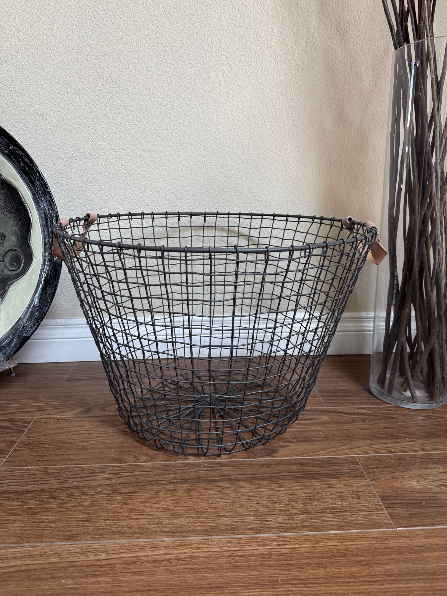Dark Grey Storage Basket with Leather handles - 1