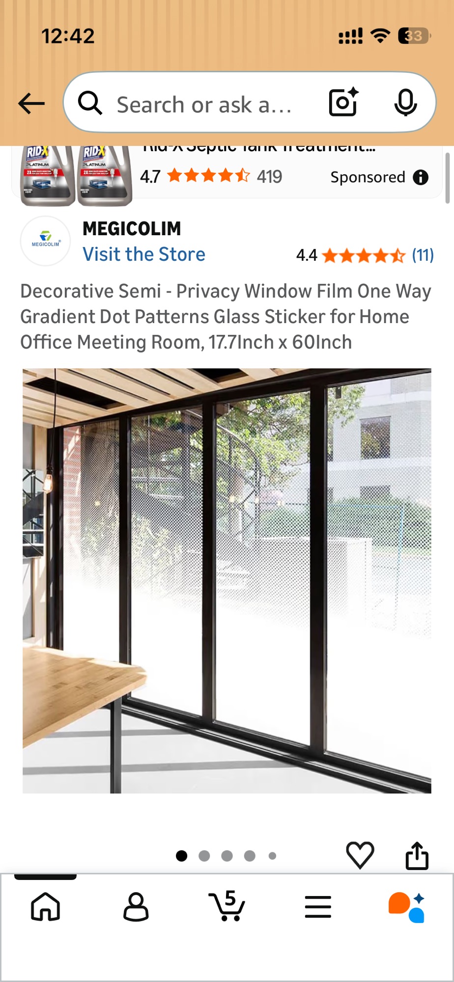 Decorative Semi - Privacy Window Film One Way Gradient Dot Patterns Glass Sticker 6ea - 1