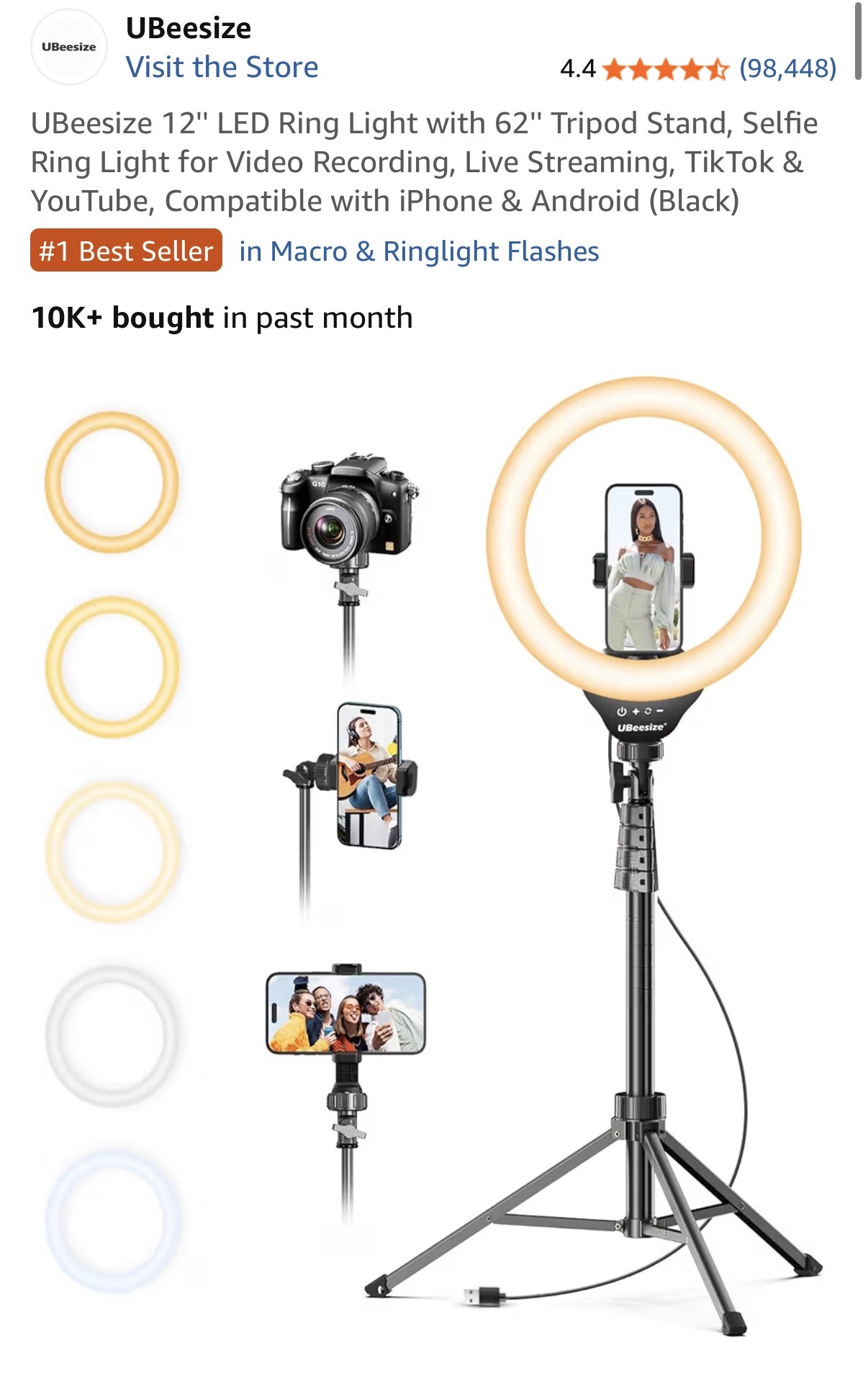 UBeesize 12인치 LED 링라이트 + 삼각대 - 1