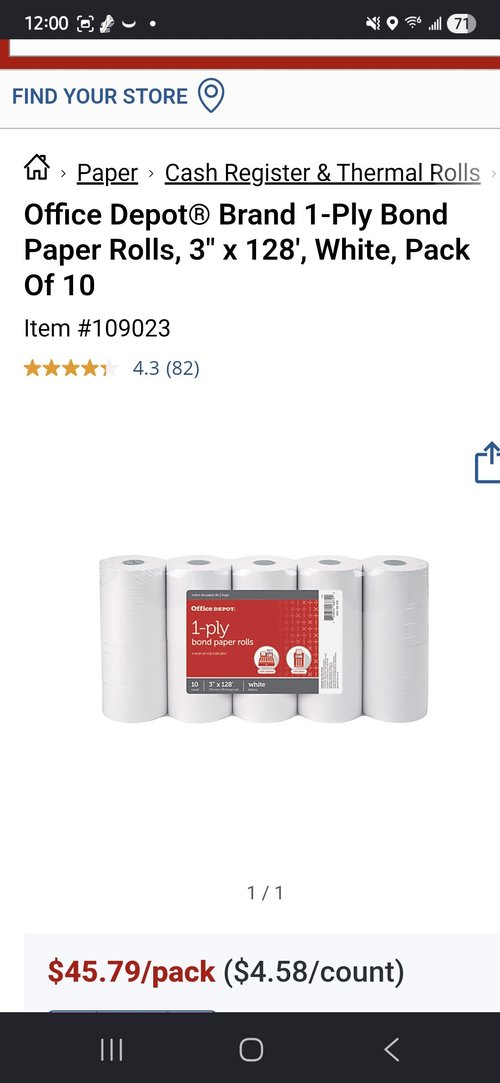 Office Depot 본드페이퍼롤 10팩 3"x128'