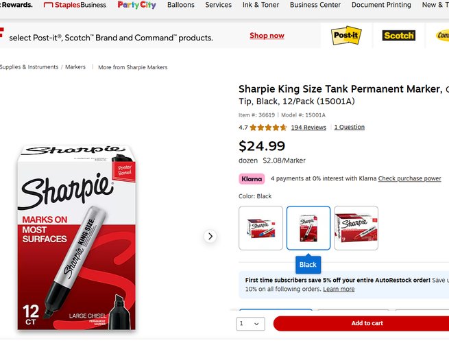 King size sharpie 12개 박스