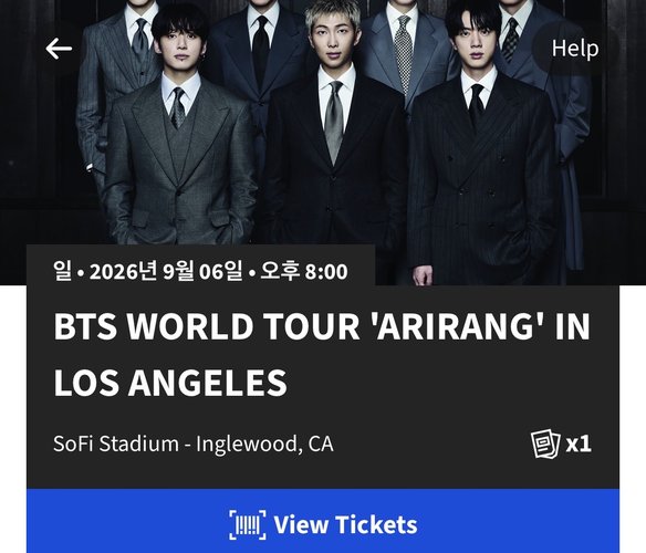 BTS 월드투어 LA 콘서트 티켓 (Sofi stadium)