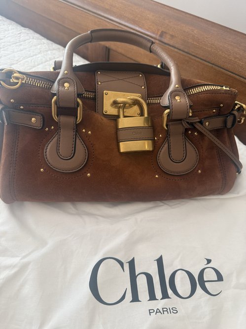 Chloé 클로에 브라운 레더 핸드백 락 장식