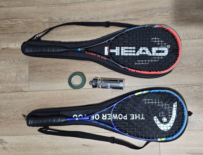 HEAD, THE POWER 스쿼시 라켓 2개 세트 및 볼세트, 테이프
