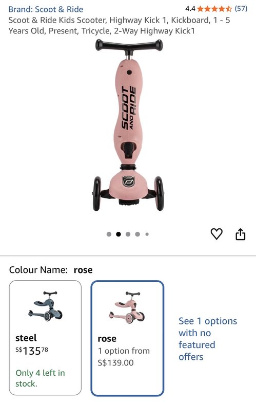 스쿳앤라이드 하이웨이킥 1 킥보드 로즈 색상 모델(Scoot & Ride Kids Scooter, Highway Kick 1, Kickboard, 1 - 5 Years Old, P