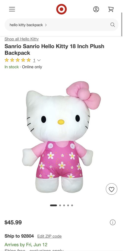 헬로우키티 여아 백팩Sanrio Sanrio Hello Kitty 18 Inch Plush Backpack
