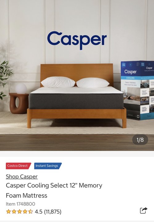 Casper 쿨링 셀렉트 12인치 메모리폼 매트리스
