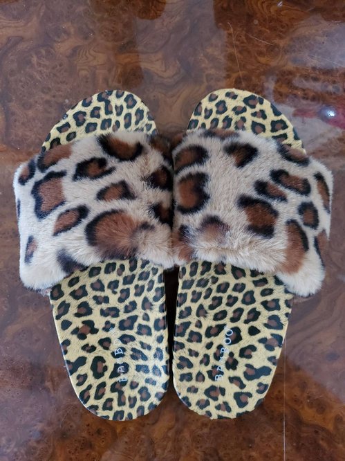 호피 fur 슬리퍼