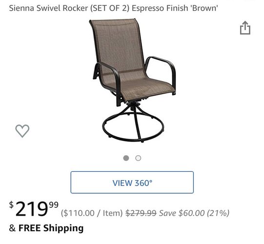 360도  Swivel Rocker backyard Patio outdoor chairs Brown