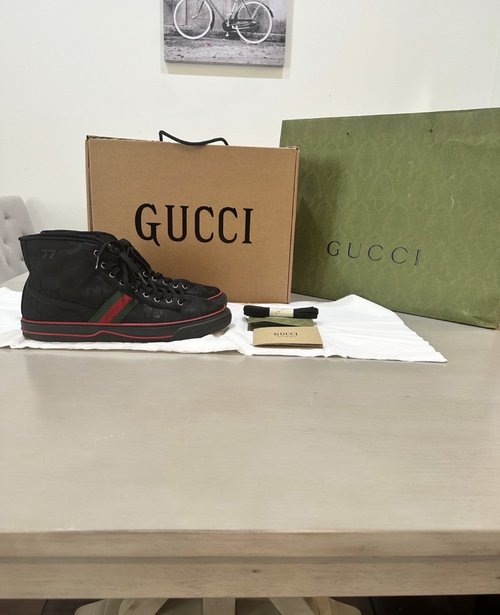 GUCCI 검은 고급 운동화 레드/그린 스트라이프