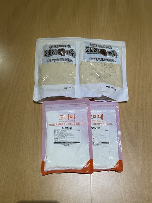 국산 도토리묵가루 500g 두개, 청포묵가루 100g 두개