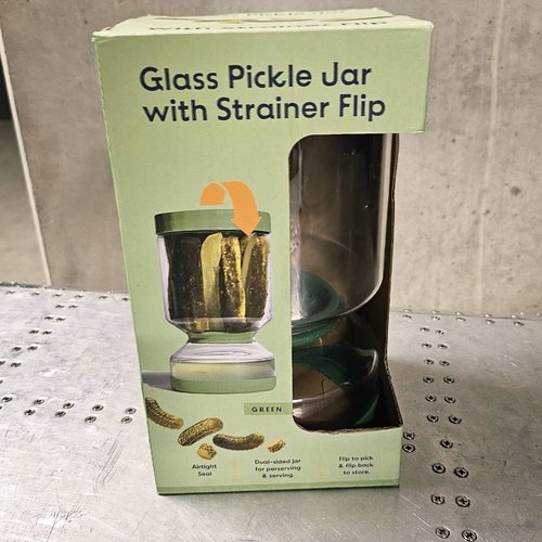 Glass Pickle Jar with Strainer Flip