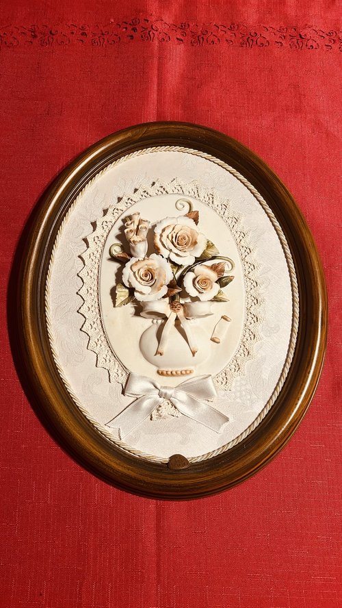 이탈리아 카포디몬테(Capodimonte) 스타일 빈티지 도자기 꽃 액자