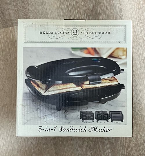 Bella Cucina Artful Food 3 In 1 Sandwich Maker Waffler & Grill  NEW IN BOX