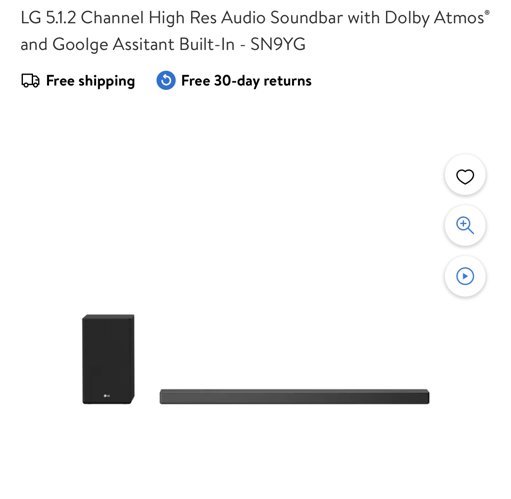 LG Sound Bar SN9YG with rear speakers (사운드바)