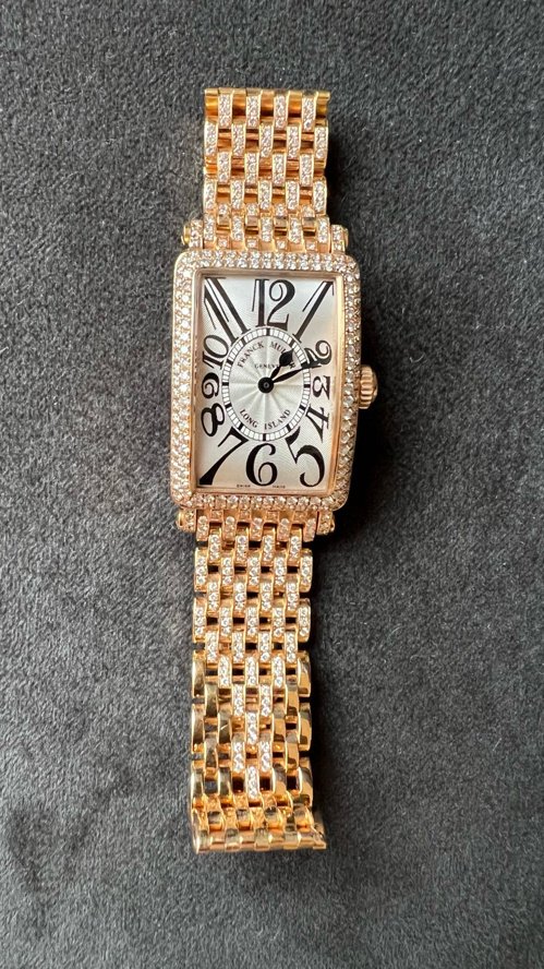 Franck Muller Long Island Quartz Ladies Watch – Full Diamond, 18K Pink Gold