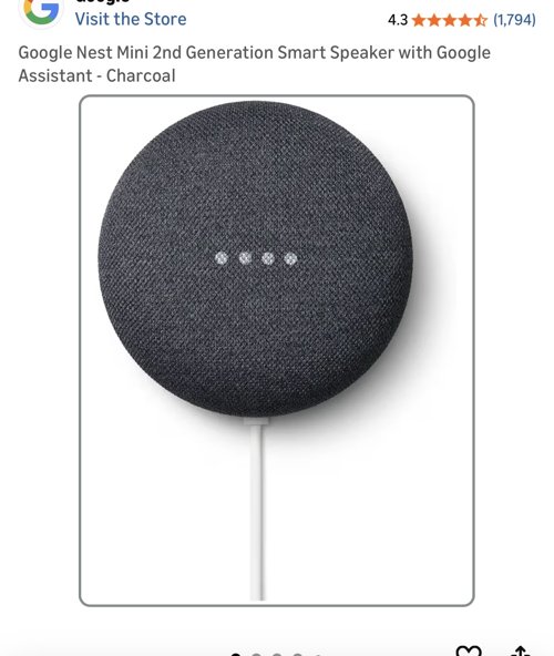 Google Nest Mini 2nd Generation Smart Speaker with Google Assistant - Charcoal