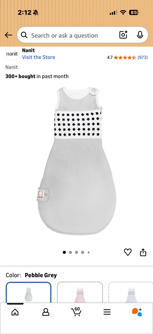 새 상품 Nanit 아기 수면조끼2장 (sensor감지)Pebble Grey