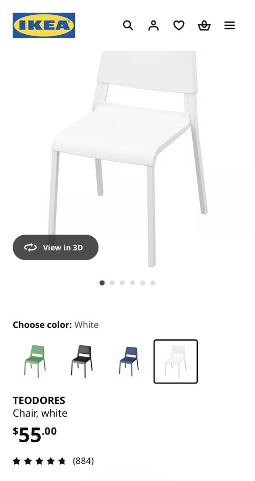 이케아 TEODORES 화이트 의자 (1개 가격 / 2개 판매중 - 40불)