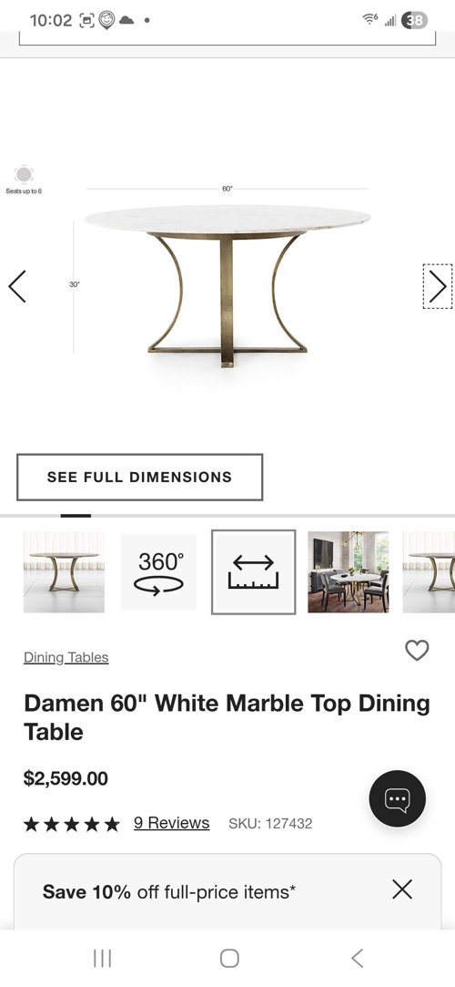 Crate&Brrel Marble dining table