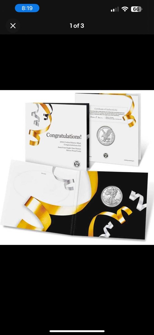 2022-W $1 1-oz Proof American Silver Eagle Congratulations Set w/ Box, OGP