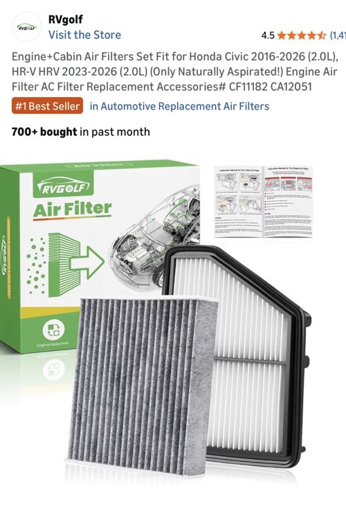 Honda civic 에어필터 세트