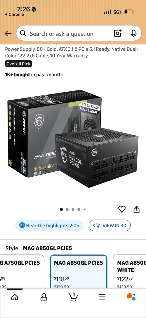 MSI MAG A850GL PCIE5 컴퓨터 파워 팝니다