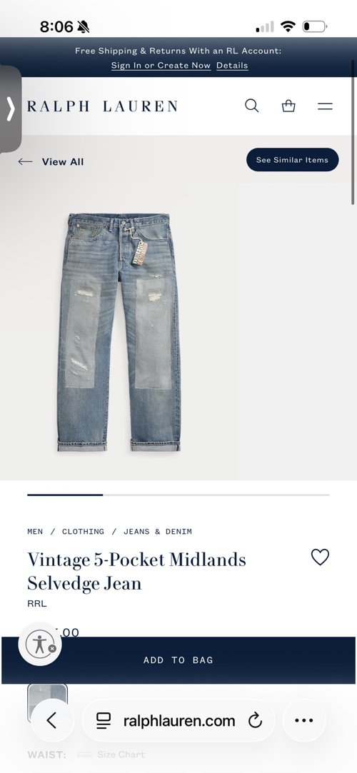 Rrl Vintage 5-Pocket Midlands Selvedge Jean