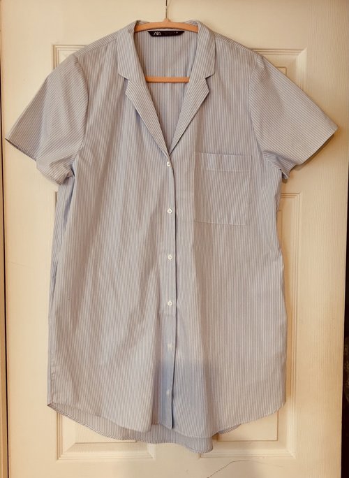 ZARA 블루 스트라이프 반팔 셔츠 원피스(L)