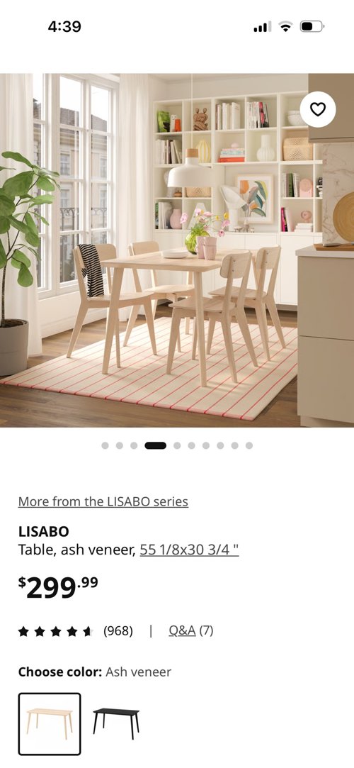 새상품 블랙/베이지 IKEA Lisabo 4인용 table